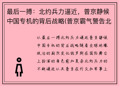 最后一搏：北约兵力逼近，普京静候中国专机的背后战略(普京霸气警告北约成员国视频)