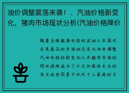 油价调整震荡来袭！、汽油价格新变化，猪肉市场现状分析(汽油价格降价)