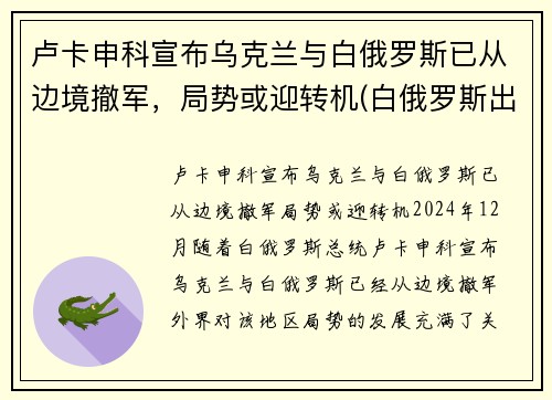 卢卡申科宣布乌克兰与白俄罗斯已从边境撤军，局势或迎转机(白俄罗斯出兵乌克兰)